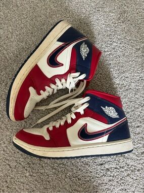 Red white & blue Jordan Mids (women)